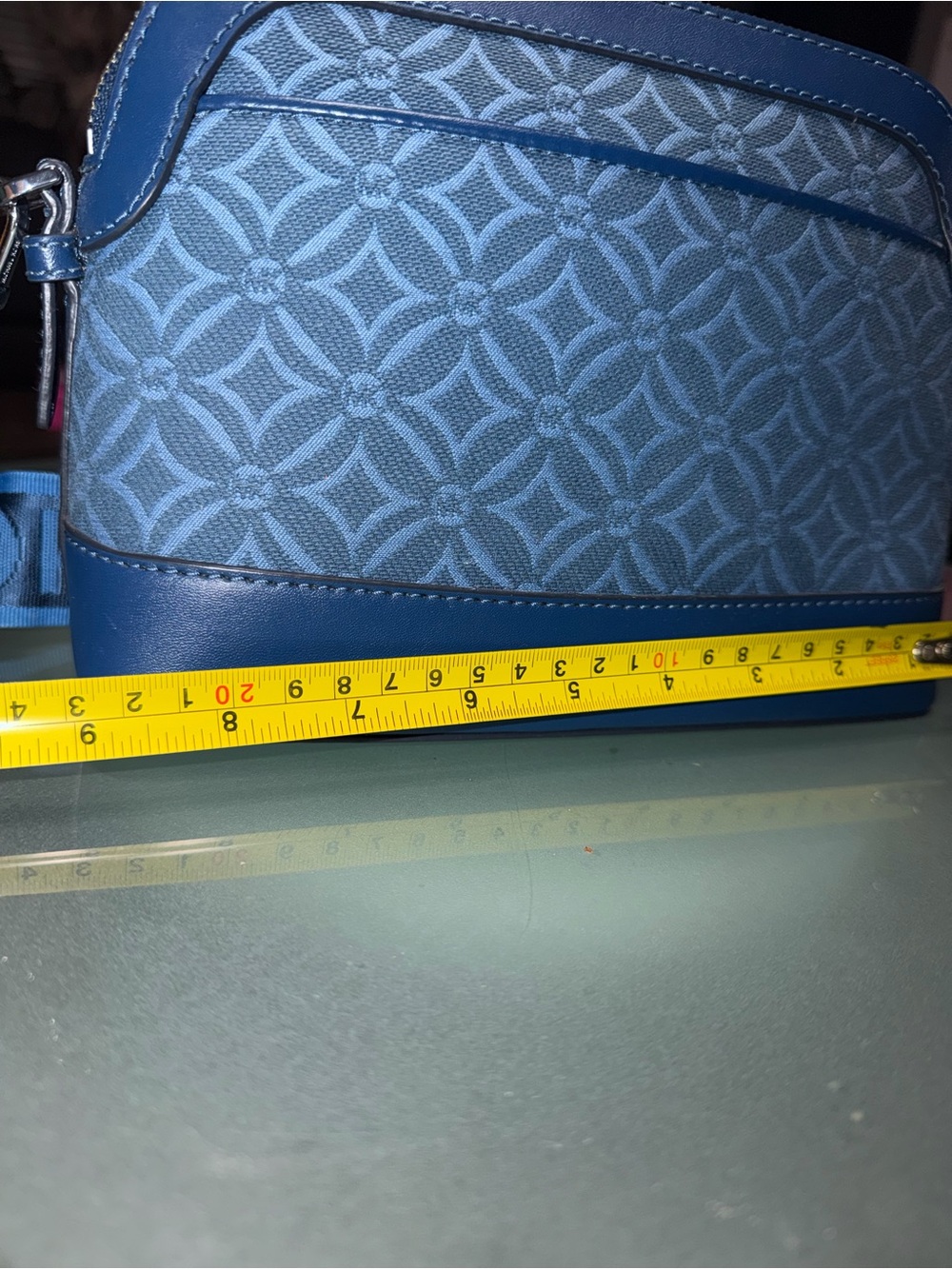 Michael Kors Blue Embossed Logo Jacquard Crossbody Bag with Branded Strap - Picture 3 of 12
